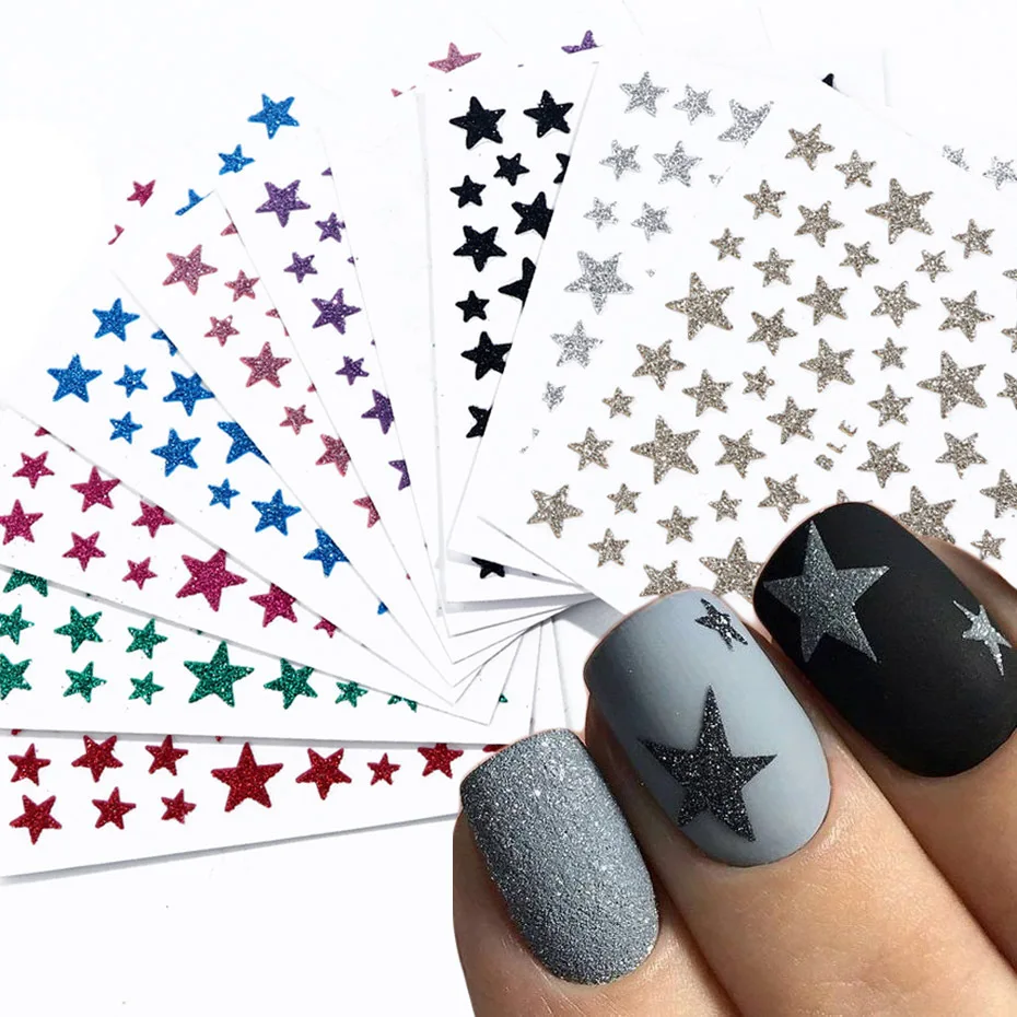 

Trendy 3D Glitter stars Nails Art Decal usa nails flag DIY Shiny Decoration nail art self adhesive sticker decal, 10 colors