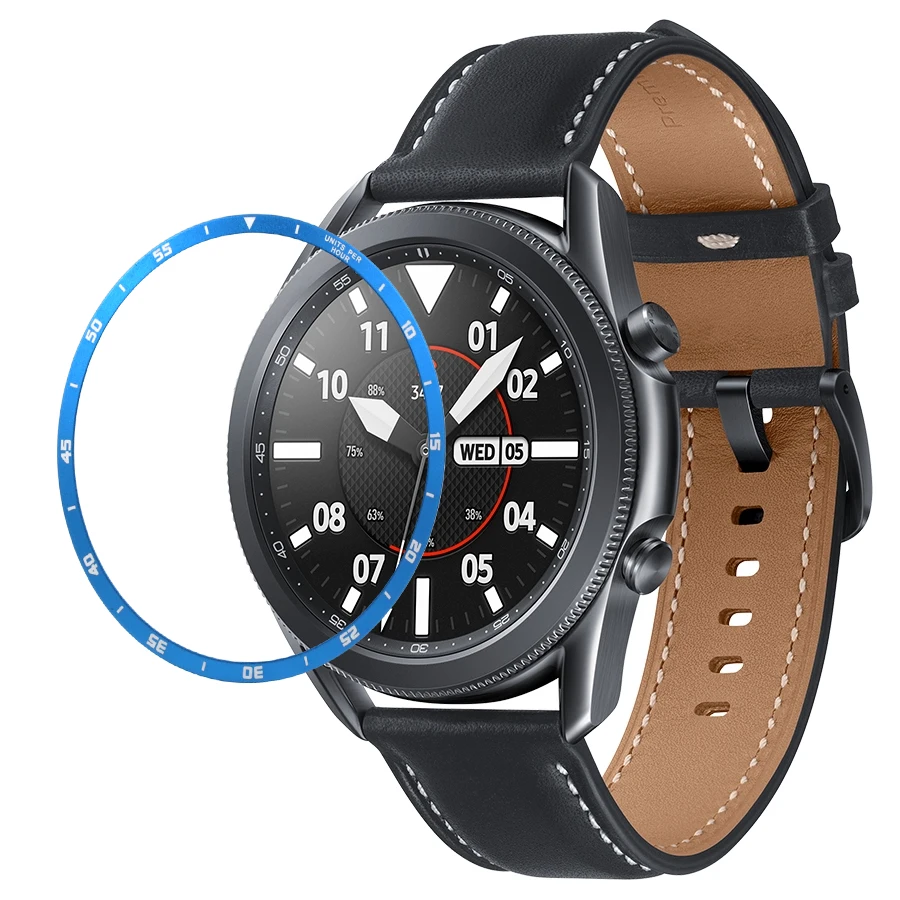

for Samsung Galaxy Watch 3 Speed Time Metal Bumper Protector Case Cover 41mm 45mm Adhesive Bezel Ring, Blue, silver, black red, black, mist gold