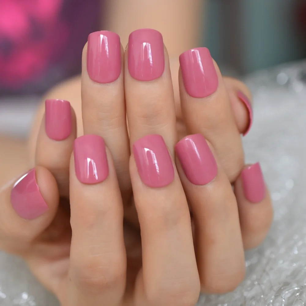 

Glossy Light Pink False Nail Short Acrylic Pure Color Square Nail Sticker Full Cover Abs Artificial Nails L5659