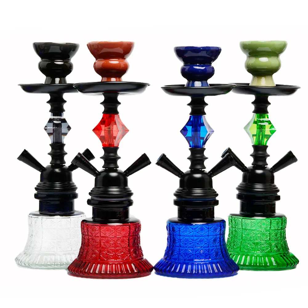 

two hose hookah set Arab shesha flavor rhombus stem double pipe acrylic vase finished hookah sets for smoking, Red,blue,green,white