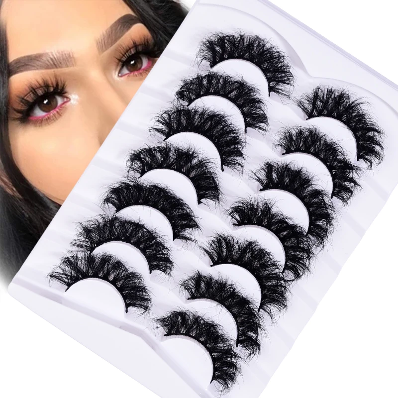 

Factory Wholesale 3D Faux Mink Eyelash Custom Label Dramatic Fluffy Fake Eyelashes Full Strip Cruelty Free Lashes With 7 pairs, Black