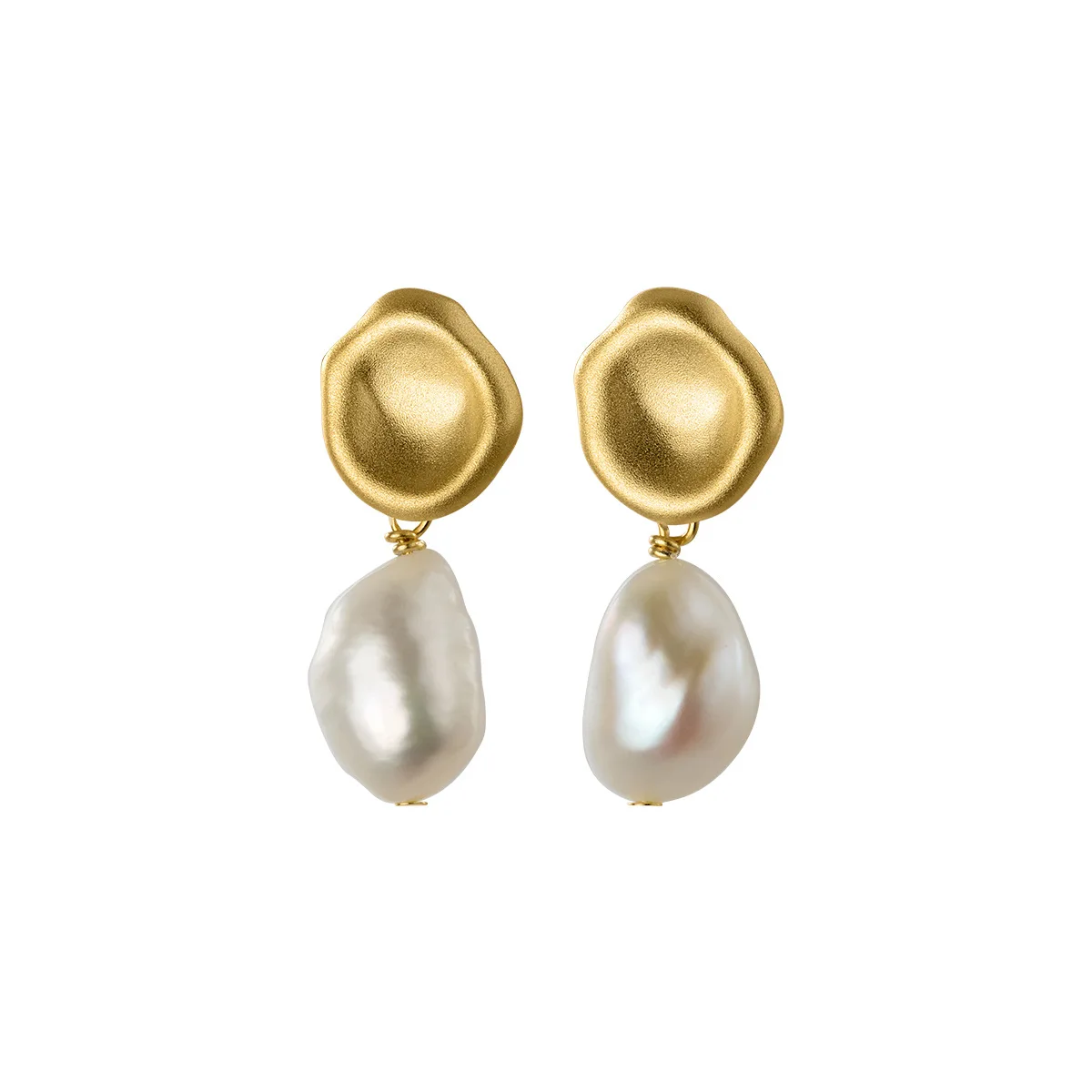 Fashion Jewelry 925 Sterling Silver Earrings Uneven Surface Irregular Real Natural Pearl Gold Plated Stud Earrings for Women