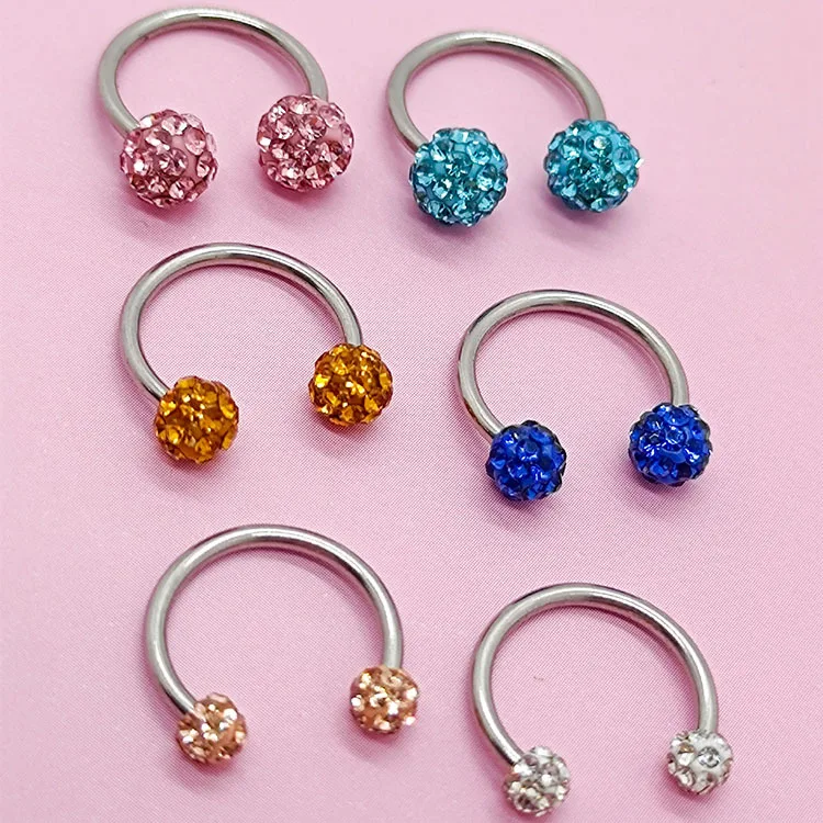 

DingYi Fashion stainless steel U-shaped rod double-headed ball diamond nose ring eyebrow ring human body piercing nose nail, Colorful