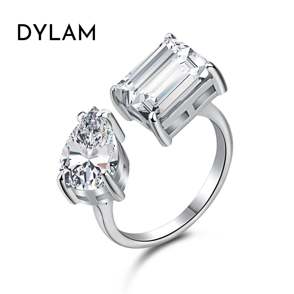 

Dylam 925 Sterling Silver fashion design White Birthstone CZ Ring Expandable Open Rings Adjustable for Women Jewelry