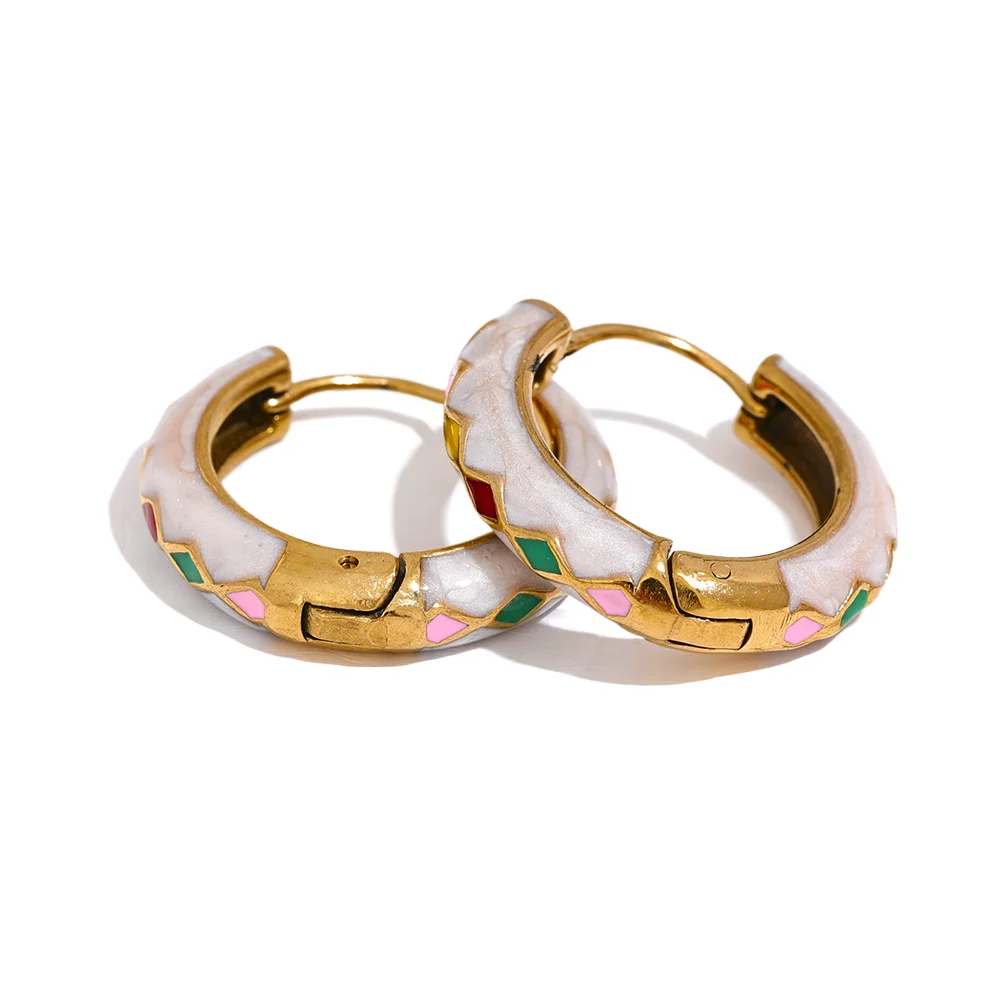 

JINYOU 2365 Colorful Enamel Stainless Steel Round Hoop Earrings Women Fashion Waterproof Exquisite High Quality Golden Jewelry