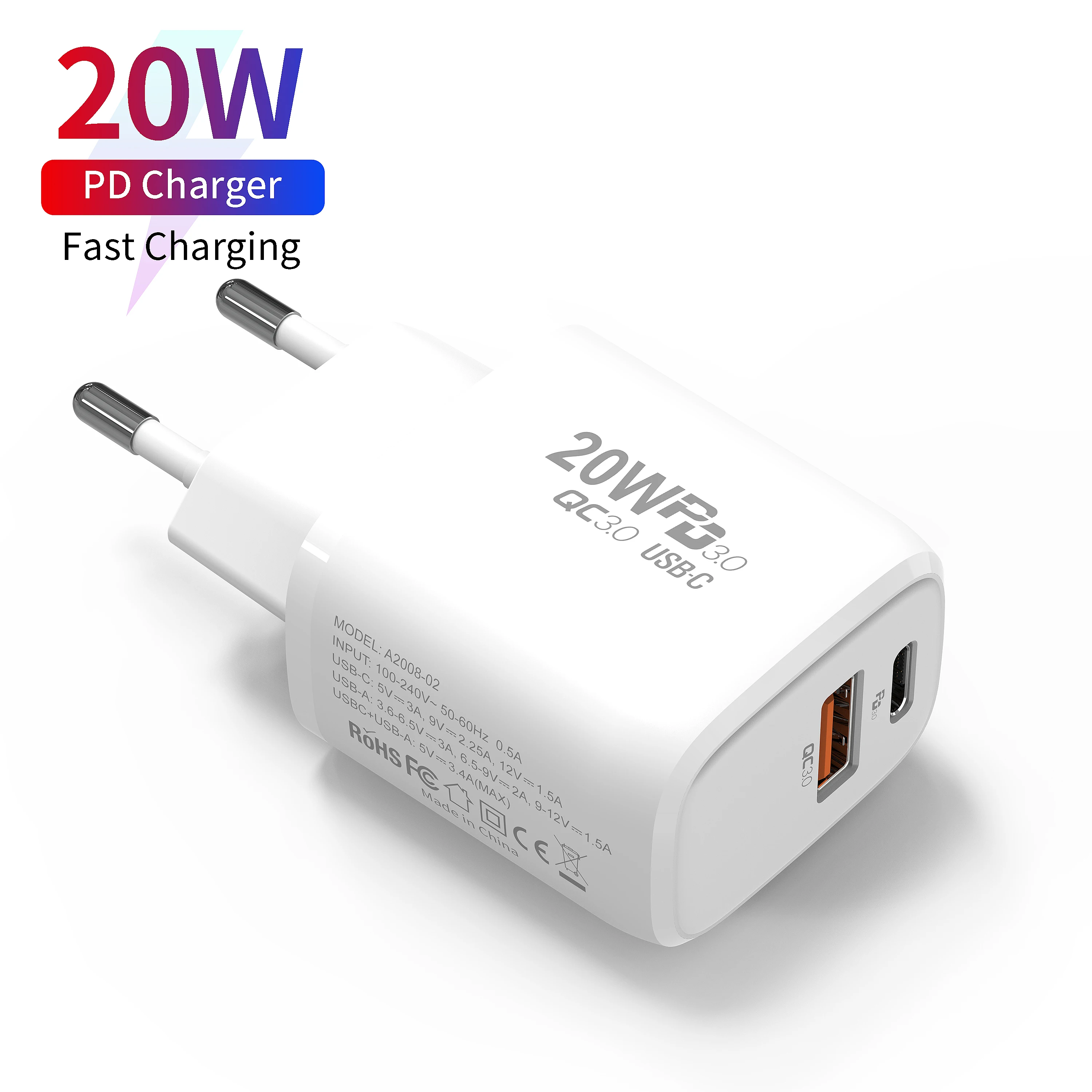 

au us eu uk plug 20w usb-c power adapter gan pd charger
