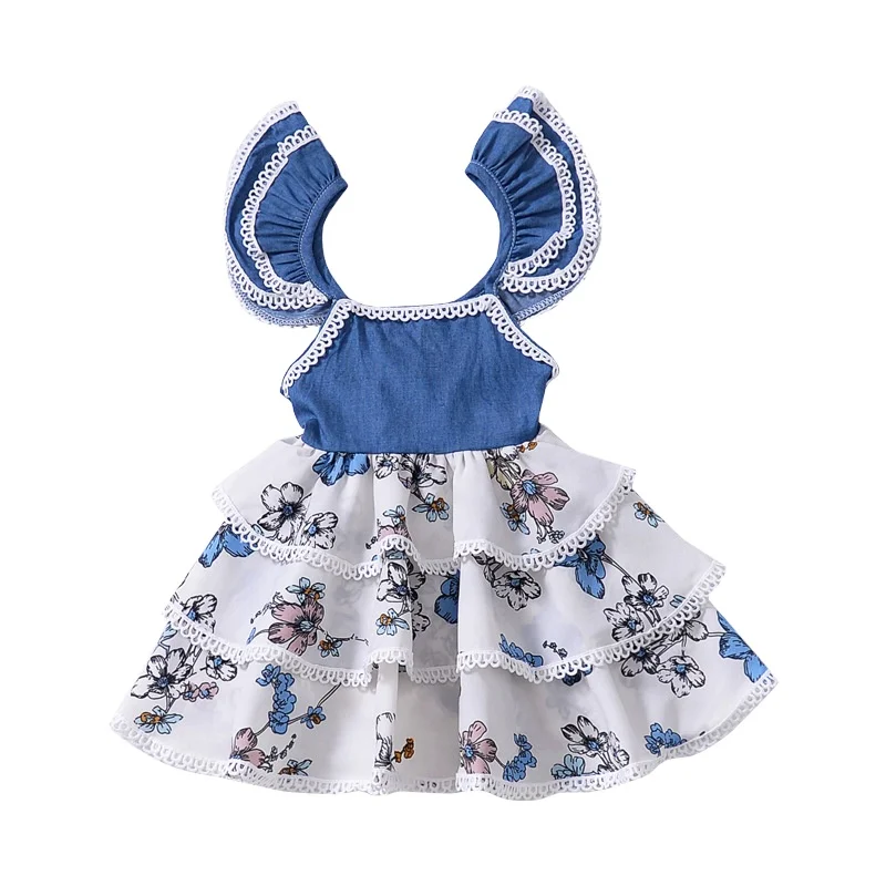 

Fashional printed floral summer jumper skirt sleeveless ruffle styles baby girl flower dress, Picture