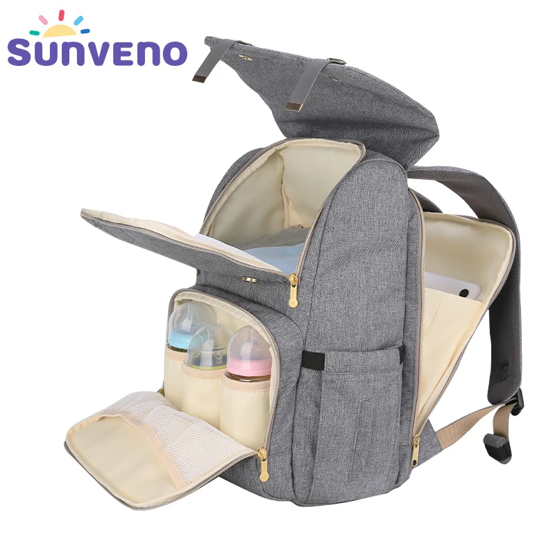 

SUNVENO Fashion Diaper Bag Mommy Maternity Nappy Bag Large Capacity Travel Backpack Nursing Bag for Baby Care, Pink /grey /deep blue