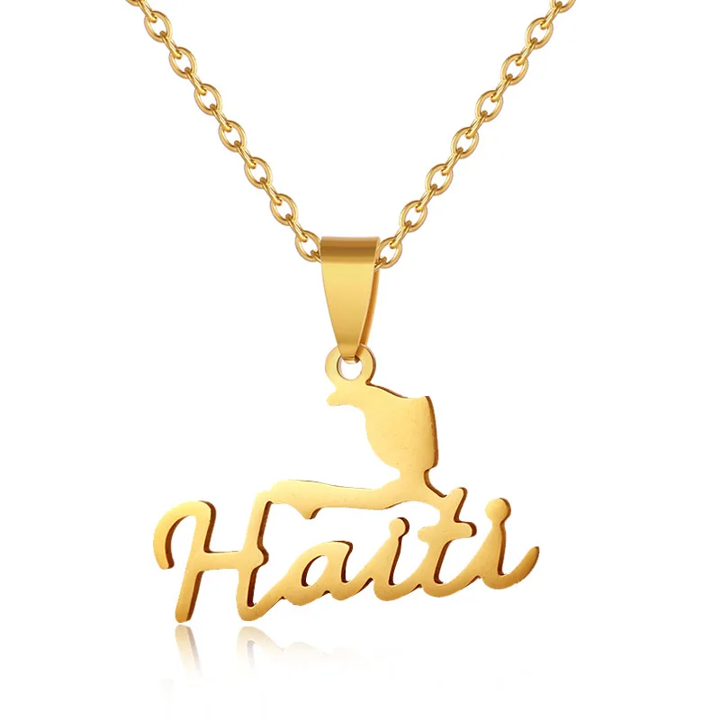 

2020 New Arrival Haiti Map Pendant Necklace Link Chain High Quality Exquisite Jewelry Necklace For Female Stainless Steel, Gold