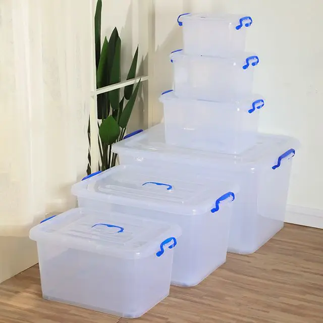 

Transparent Plastic Storage Bin Rice Container Organizer Multipurpose Cloth Book Storage Box Bin, Transparent white