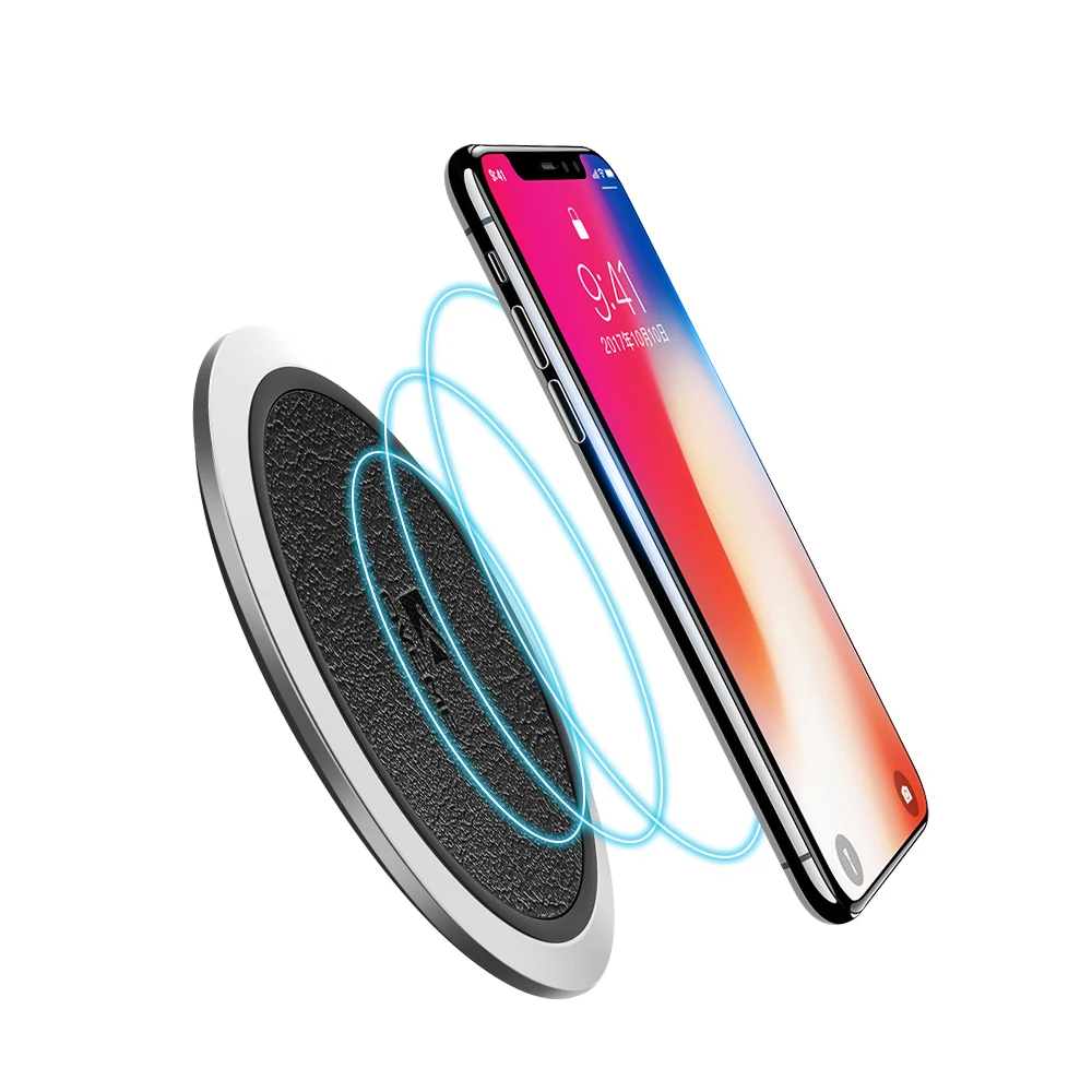 

Free Shipping FLOVEME Black Wireless Charging Pad / Aluminum Alloy Pu Leather Wireless Charger