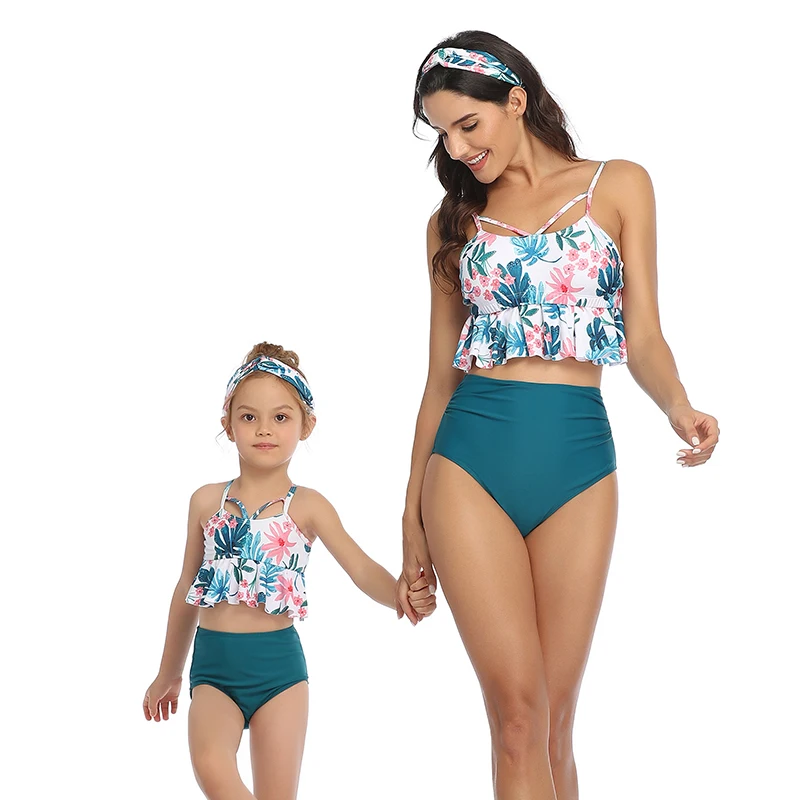 

Customized printed two piece plaid pattern parent-children swimsuit bath suit sexy bikini lady
