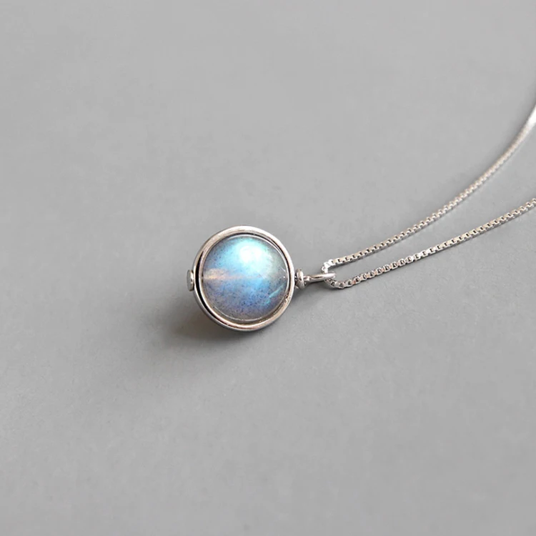 

Chic Natural Stone Pendant Necklace Sterling Silver 925 Moonstone Necklace For Women, Picture