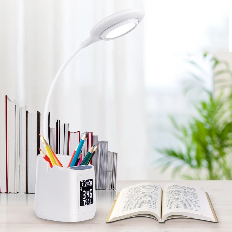
2020 New Arrival Table Lamp With Clock, Calendar Pen Holder Study Desk Lamp For Student,Children 