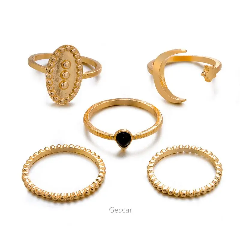 

Wholesale Factory Price Knuckle Ring Bohemian Style Moon And Star Pattern Sets Ring Fashion Lady Dress Ring Accessories