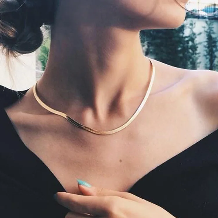 

Latest Design fashion 14k gold short necklace 316L Stainless Steel snake Chain choker Necklace for women, Like picture