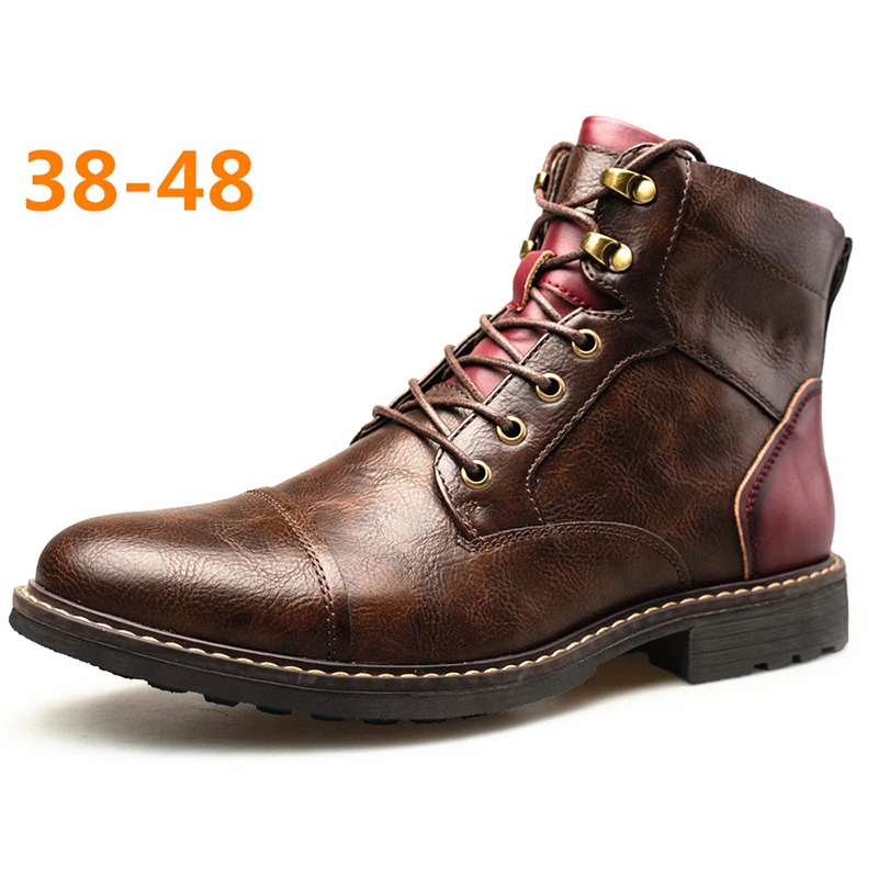 

NXZ71 Plus Size Eu38-48 Men Lace Up Ankle Boots 2021 Pu Leather Boots Men, As picture or custom