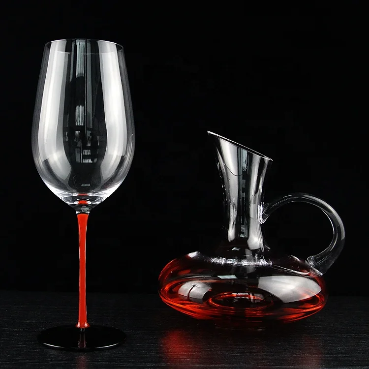 

new arrival custom crystal goblet red leg wine glass goblets glasses red crystal wine glass clear red wine glass, Transparent with red stem and black base