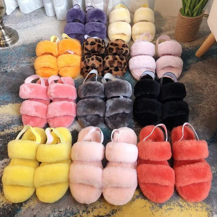 

Wholesale winter two strap fur slippers ladies slides slippers fluffy fur sandals slides slippers, As pictures show