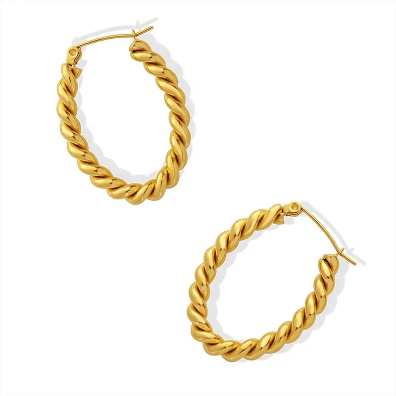 

Tarnish Free 18K Gold Twisted Hoop Earrings Women Stainless Steel Jewelry