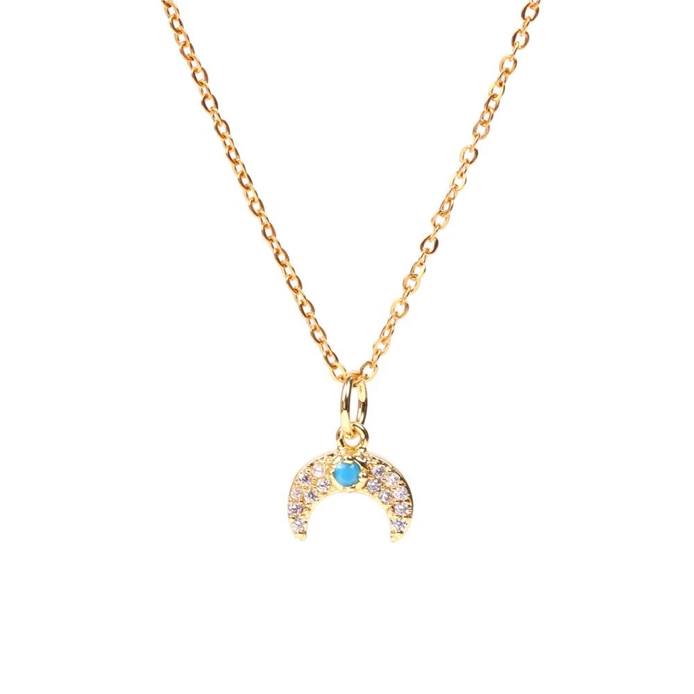 

18K Gold Plated Vintage Copper CZ Necklace Moon Necklace Brass Link Chain Necklaces Statement Jewelry