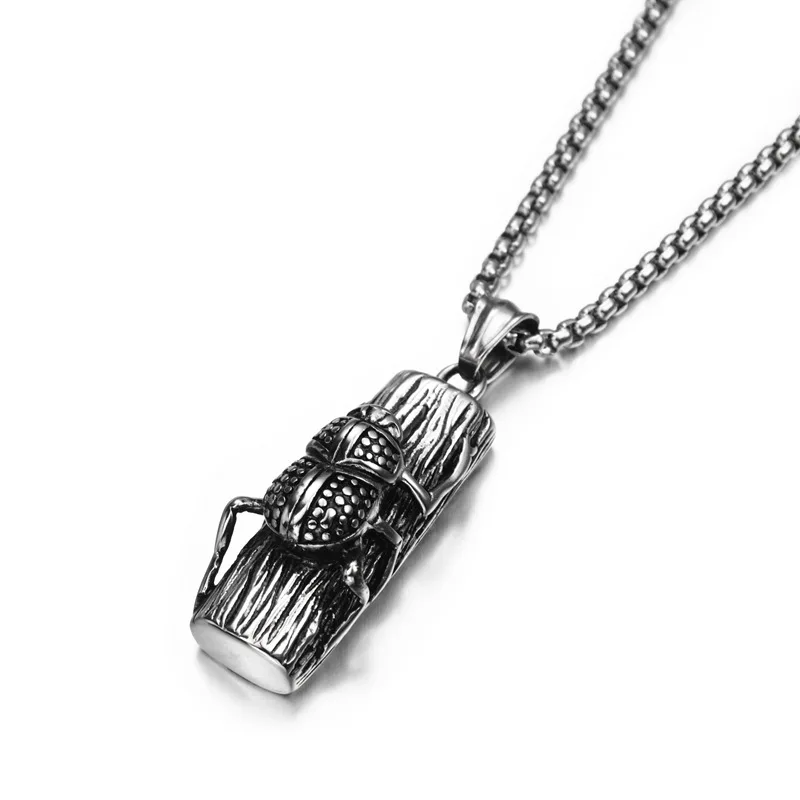 Men antique insect jewelry rock style stainless steel beatle necklace