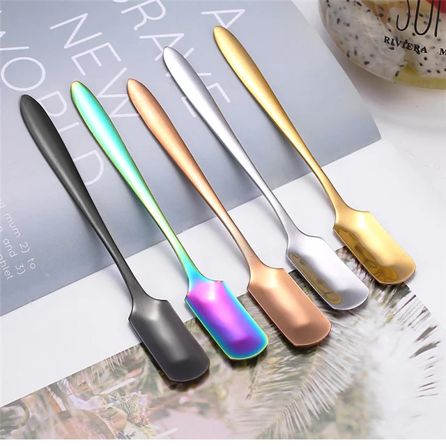 

Dessert Ice Cream Cake Creative Square Head Measuring Spoon Stainless Steel Coffee Ice Cream Spoon Kitchen Accessories, As show