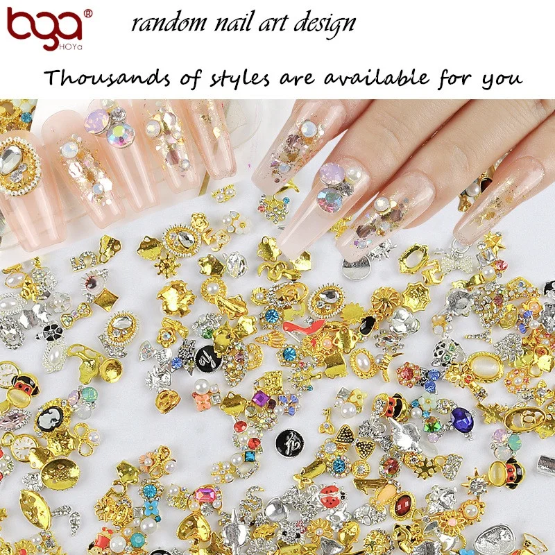 

HOYa Wholesale customizable 500pcs random mixed alloy metallic nail art diamonds Nail Art Decoration for Nail Charms Props, Gold