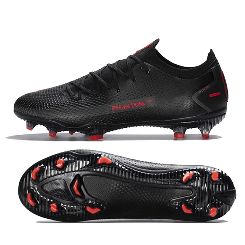 

Wholesale athletic soccer shoes football trainer shoes high quality turf football boots drop shipping FG spikes low ankle cleats, Black