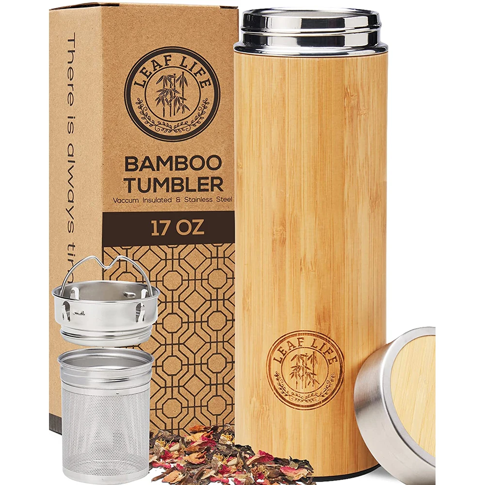 

2023 Bamboo Stainless Steel Vacuum Insulation Thermal Flask with Tea Infuser