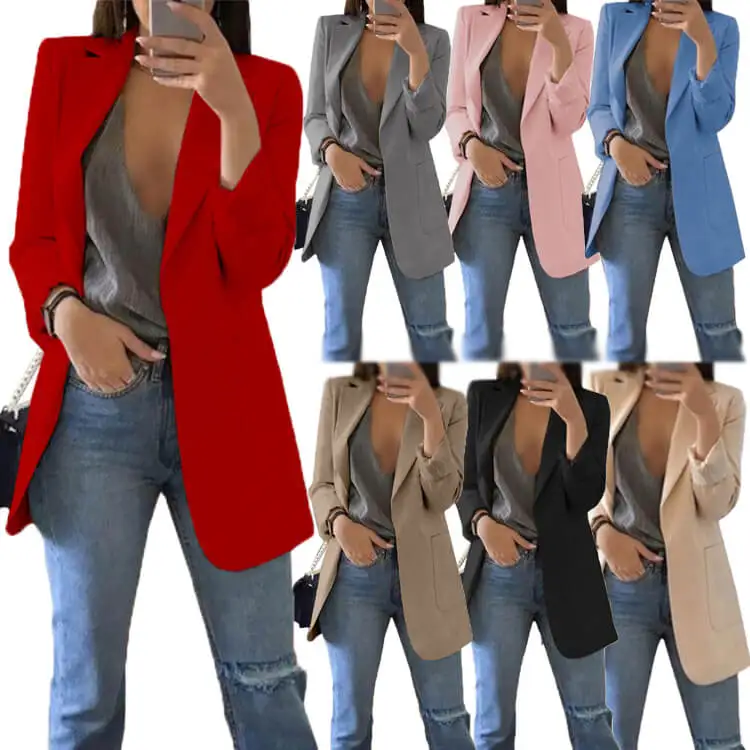 

Latest Casual Solid Color Mujer Tops Thin Blazer Office Lady Lapel Long Sleeve Suit Slim Cardigan Women's Suit, 21 colors