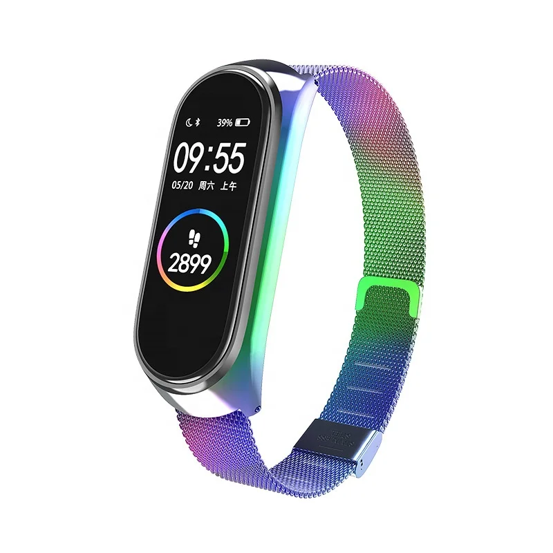 

2021 New Arrival Colorful Mi Band Watchband Metal Milan Mesh Belt Stainless Steel Buckle Strap Wristband For Mi Band 5, 10 colors