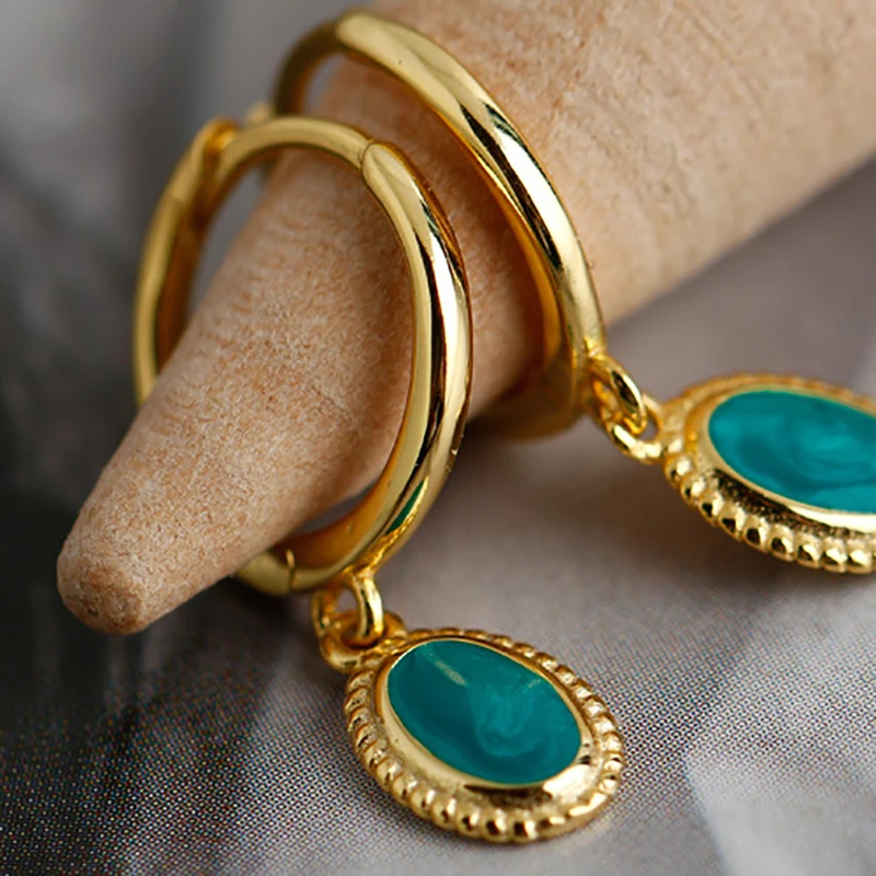 product-Starry Sky Green Enamel S925 Earrings, Gold Plated Jewelry Buckle Earrings Custom-BEYALY-img-1