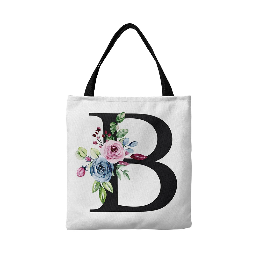 

Letter Flower Canvas Tote Bag Ulzzang Harajuku Vogue Female Casual Large Capacity Shopping Bag Reusable Daily Girl Shoulder Bag