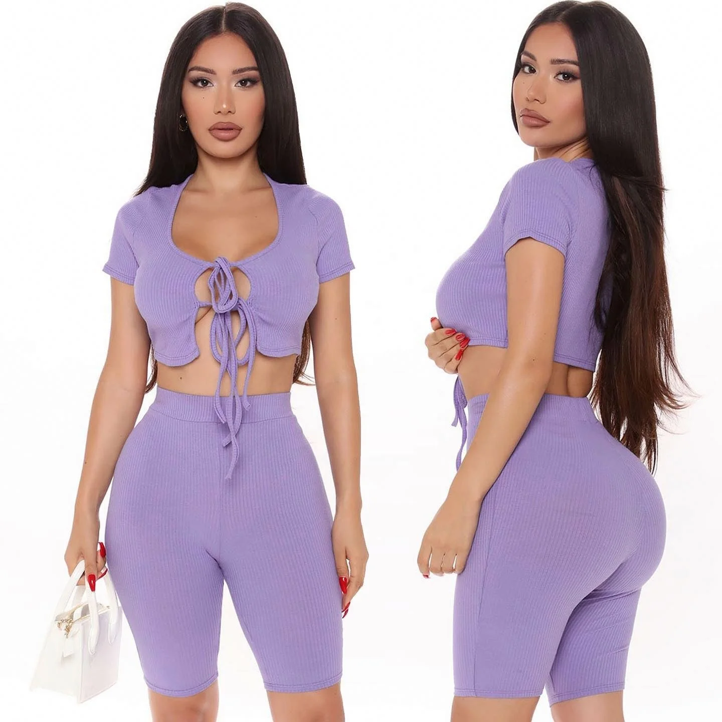 

Ribbed Casual Solid Women Matching Set 2020 Summer Fashion Bodycon 2 Piece Outfits Vest And Short Wide Leg Pants Sets