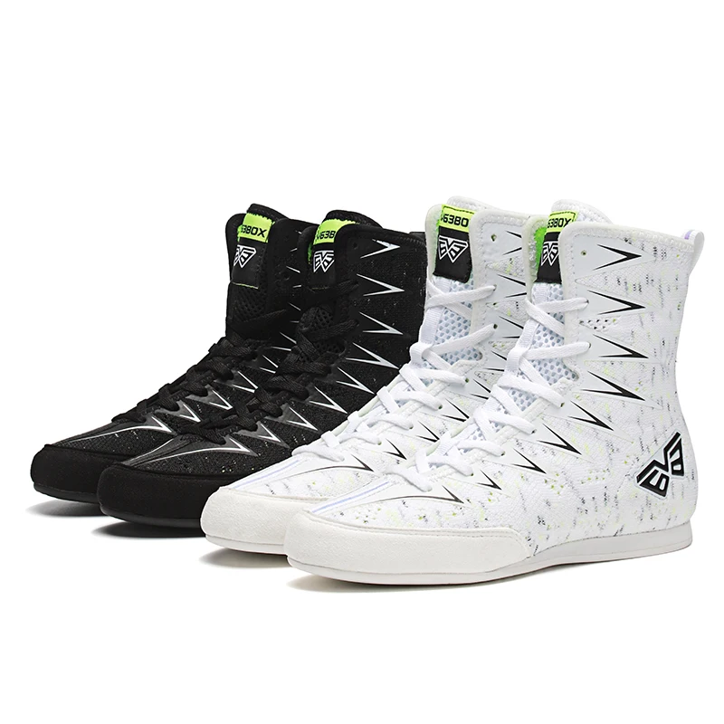 

Custom professional high-top leather boots boxing shoes for men women, Black,white