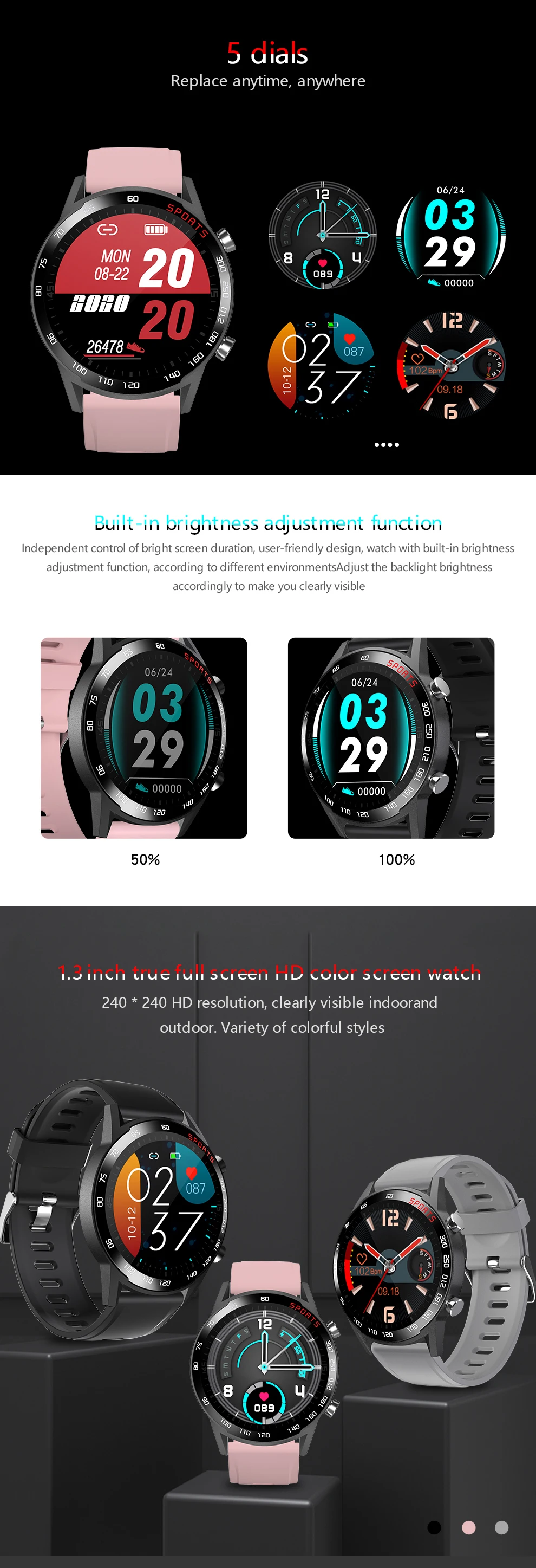 Full touch full round cheap smart bracelet, sport fitness watch reloj intelogente Blood Oxygen Monitor Waterproof smart Watch