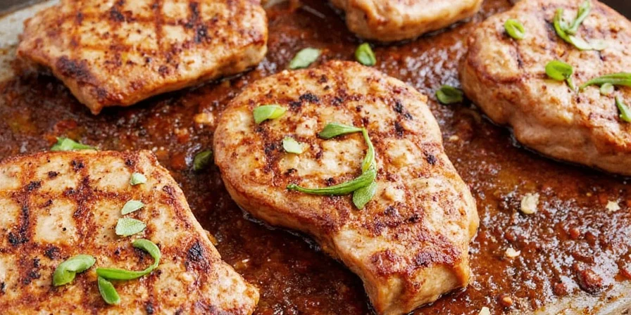 Juicy grilled pork chops on a plate
