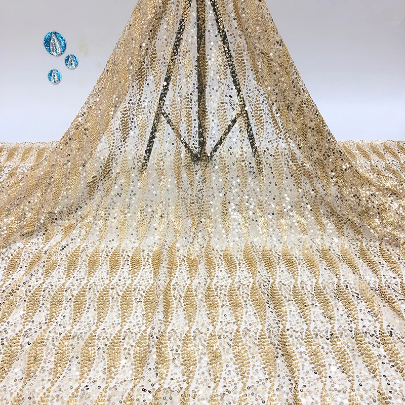 

H19217 Gold French Fabric Beaded Embroidery Elegant Lace Materials For Nigerian Dresses, 7 colors or customized