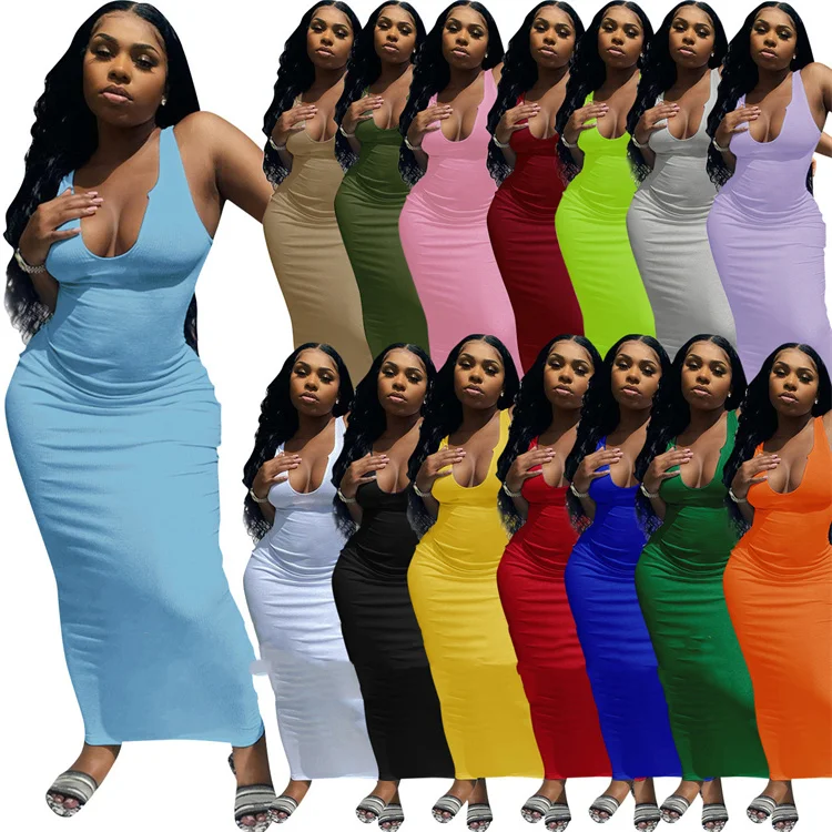

LF-339 Women Summer Dresses 2021 Ladies Casual Bodycon Dress Women Sexy Bandage Sleeveless Long Maxi Dresses Women