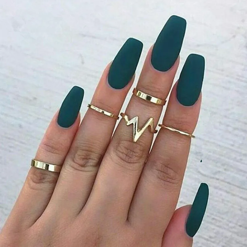 5pcs/lot Punk Style Metal Stacking Band Midi Finger Rings Set Charm Lightning ECG Knuckle Rings for Women Jewelry