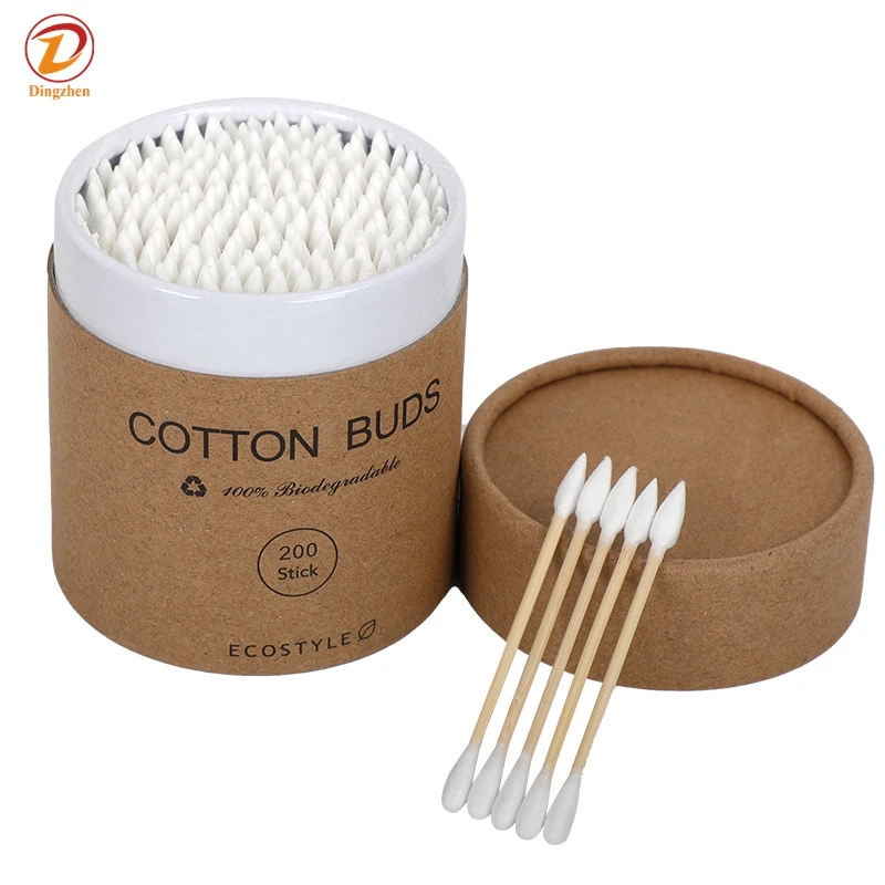 

200 Count Wholesale Wooden Cotton Swabs Bulk Makeup Ears Cleaning Tool Double Head Organic Cotton Buds Bamboo Sticks For Ears