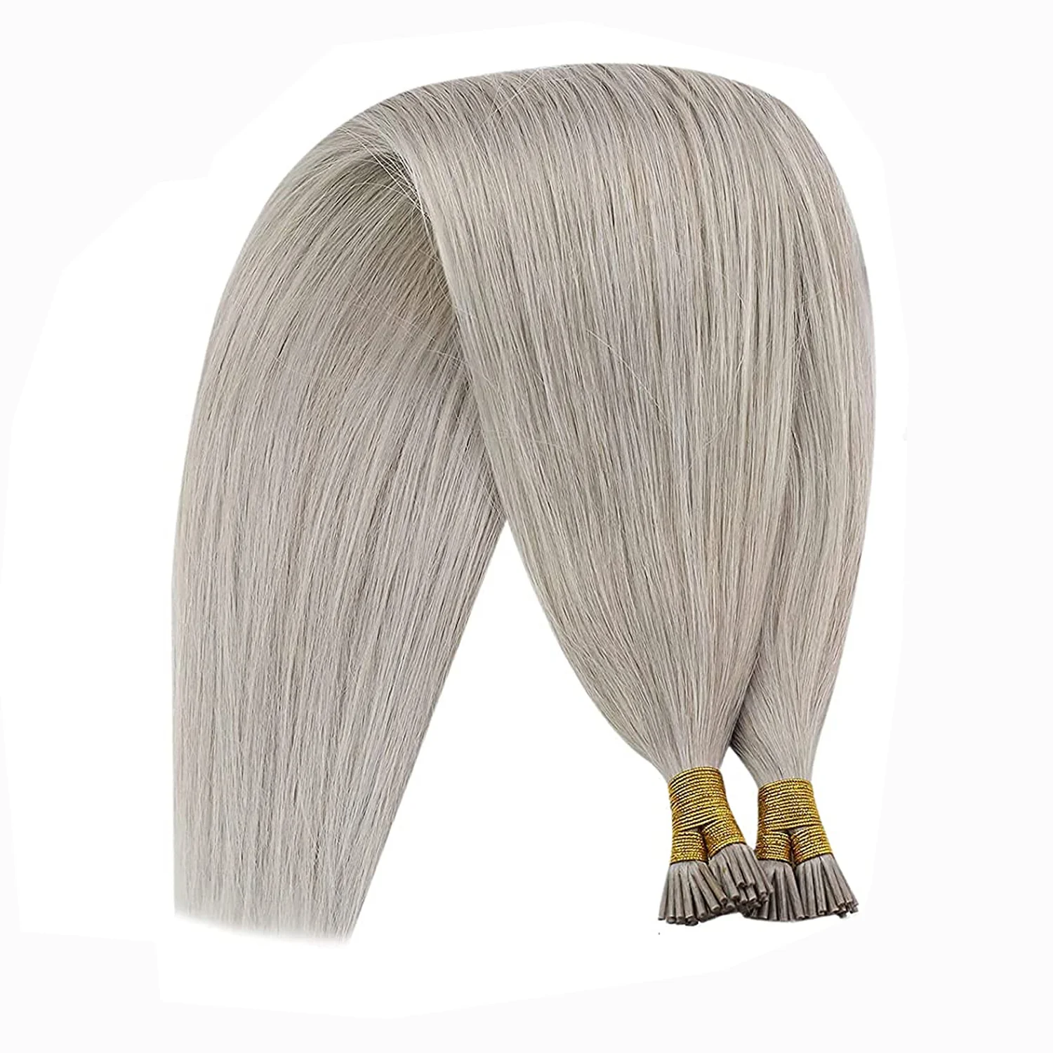 

TopElles I-tip Hair Extensions Light Grey Color High-quality Pre-Bonded Hair Extensions, Custom colors