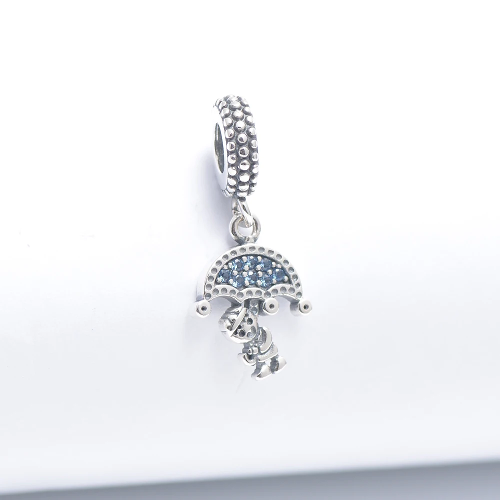 

925 Sterling silver Fine jewelry boy under umbrella dangle charm fit snake bracelet