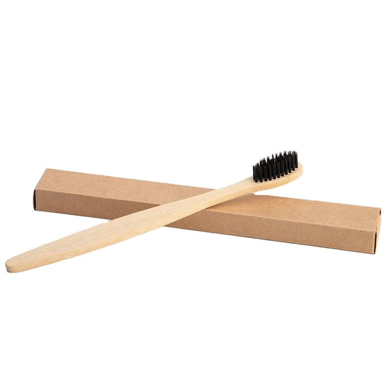 

Bamboo Toothbrush Customized for Hotel Home Logo Handle Charcoal With Organic Biodegradable Eco-friendly Bamboo, Natural bamboo color