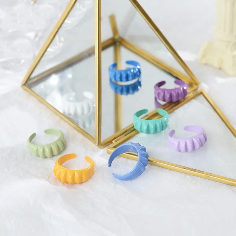 

Hot Selling Colorful Dripping oil Geometric Rings Hand-painted Irregular Rainbow Neon Enameled Painted Open Ring Women Jewelry