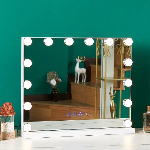 

Vertical Led Vanity Makeup Table Sensor Swivel Framed Tabletop Mirror, White