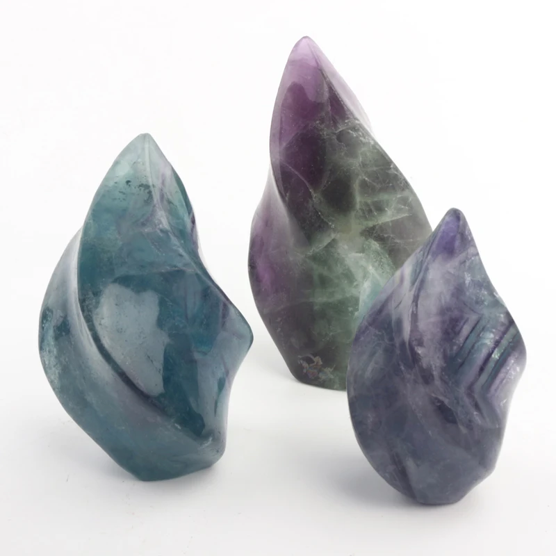 

spiritual products natural green fluorite crystal carving fire flame figurine for home decoration