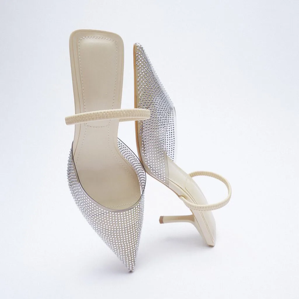 

Shiny jelly Rhinestone formal Pointed Toe ladies high heel shoes women sandal office luxury wedding bridal grace