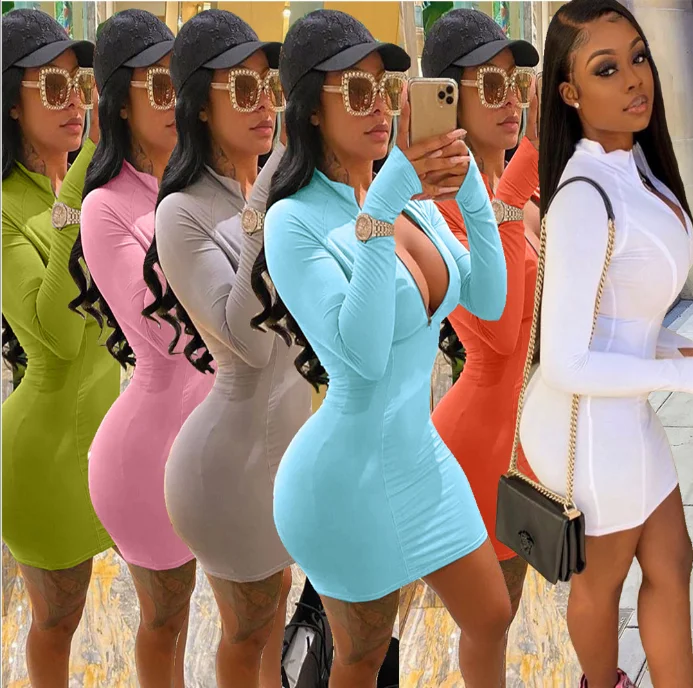 

Wholesale Women half zip up long sleeve Plus size casual bodycon dress, Available